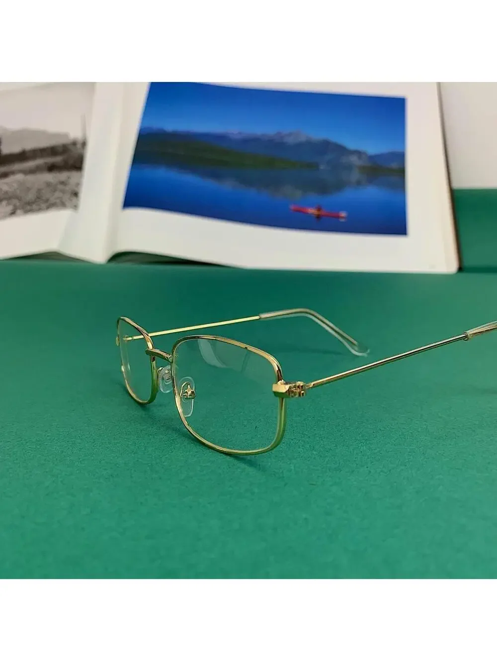 Vintage 2000s style unique Slim Gold Trim Clear Lenses Glasses. Glasses are